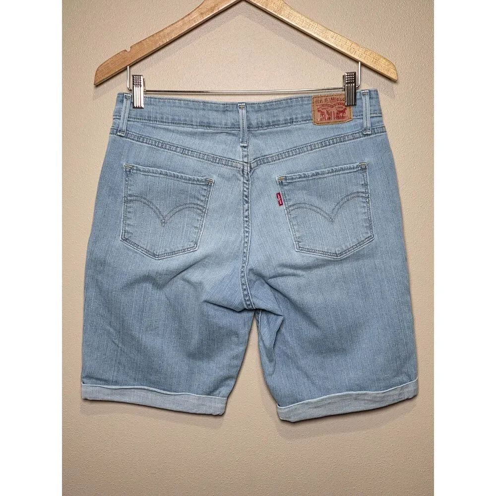 Levi's Light Wash Denim Bermuda Shorts W31 Cuffed Stretch Women's Jean Shorts